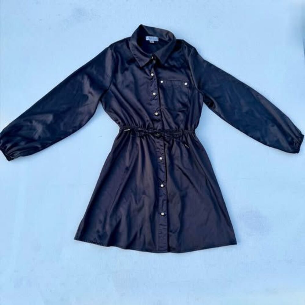justify black satin shirt dress